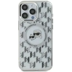 Coque arrière Karl Lagerfeld IML Monogram Karl & Choupette Head avec MagSafe pour Apple iPhone 15 - Transparent