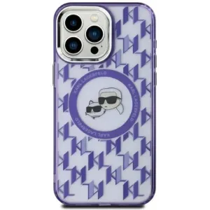 Coque arrière Karl Lagerfeld IML Monogram Karl & Choupette Head avec MagSafe pour Apple iPhone 15 - Violet