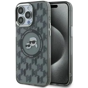 Coque arrière Karl Lagerfeld IML Monogram Karl & Choupette Head avec MagSafe pour Apple iPhone 15 Pro Max - Noir
