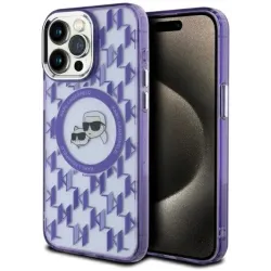 Coque arrière Karl Lagerfeld IML Monogram Karl & Choupette Head avec MagSafe pour Apple iPhone 15 Pro Max - Violet