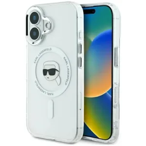 Coque arrière Karl Lagerfeld IML Metal Karl Head avec MagSafe pour Apple iPhone 16 Plus - Blanc