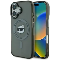 Coque arrière Karl Lagerfeld IML Metal Choupette Head avec MagSafe pour Apple iPhone 16 Plus - Noir