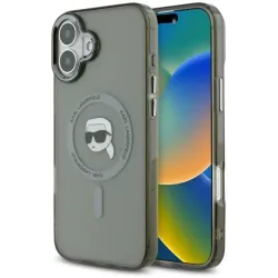 Coque arrière Karl Lagerfeld IML Metal Karl Head avec MagSafe pour Apple iPhone 16 Plus - Noir