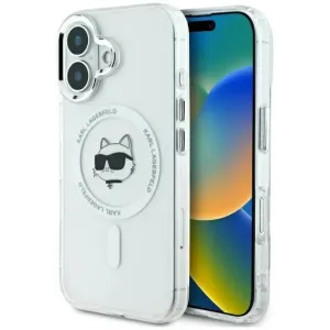 Coque arrière Karl Lagerfeld IML Metal Choupette Head avec MagSafe pour Apple iPhone 16 - Blanc