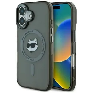 Coque arrière Karl Lagerfeld IML Metal Choupette Head avec MagSafe pour Apple iPhone 16 - Noir