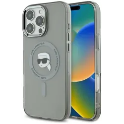 Coque arrière Karl Lagerfeld IML Metal Karl Head avec MagSafe pour Apple iPhone 16 Pro Max - Noir