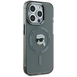 Coque arrière Karl Lagerfeld IML Metal Karl Head avec MagSafe pour Apple iPhone 15 Pro - Noir