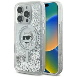 Coque arrière Karl Lagerfeld Liquid Glitter Choupette Head avec MagSafe pour Apple iPhone 16 Pro - Transparent