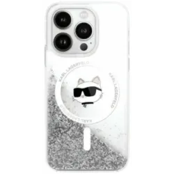 Coque arrière Karl Lagerfeld Liquid Glitter Choupette Head avec MagSafe pour Apple iPhone 16 - Transparent