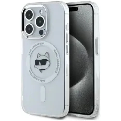 Coque arrière Karl Lagerfeld IML Metal Choupette Head avec MagSafe pour Apple iPhone 15 Pro - Blanc