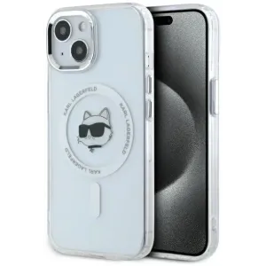 Coque arrière Karl Lagerfeld IML Metal Choupette Head avec MagSafe pour Apple iPhone 15 Plus - Blanc
