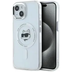 Coque arrière Karl Lagerfeld IML Metal Choupette Head avec MagSafe pour Apple iPhone 15 - Blanc