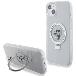 Coque arrière rigide Karl Lagerfeld Ring Stand Karl & Choupette avec MagSafe pour Apple iPhone 15 Plus/14 Plus - Blanc