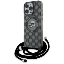 Coque arrière Karl Lagerfeld IML Crossbody Monogram Karl & Choupette Head avec MagSafe pour Apple iPhone 16 Pro - Noir