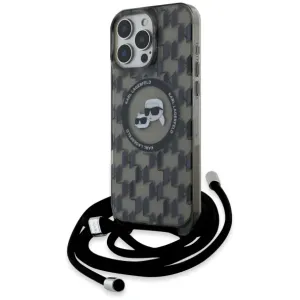 Coque arrière Karl Lagerfeld IML Crossbody Monogram Karl & Choupette Head avec MagSafe pour Apple iPhone 16 Pro - Noir