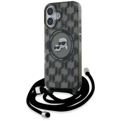 Coque arrière Karl Lagerfeld IML Crossbody Monogram Karl & Choupette Head avec MagSafe pour Apple iPhone 16 - Noir