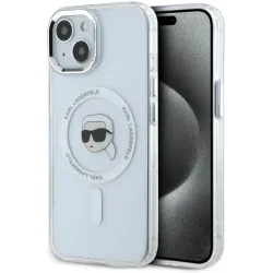 Coque arrière Karl Lagerfeld IML Metal Karl Head avec MagSafe pour Apple iPhone 15 - Blanc