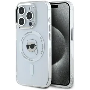Coque arrière Karl Lagerfeld IML Metal Karl Head avec MagSafe pour Apple iPhone 15 Pro - Blanc