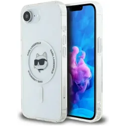 Coque arrière Karl Lagerfeld IML Metal Choupette Head avec MagSafe pour Apple iPhone 17e/16e - Blanc