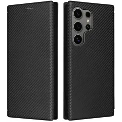 Coque portefeuille Phonesta Carbon Fiber Skin pour Samsung Galaxy S25 Ultra - Noir