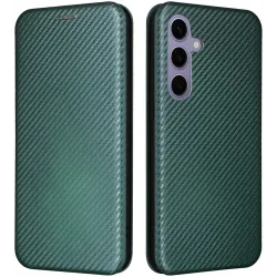 Coque portefeuille Phonesta Carbon Fiber Skin pour Samsung Galaxy S25 - Vert foncé