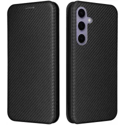 Coque portefeuille Phonesta Carbon Fiber Skin pour Samsung Galaxy S25 Plus - Noir