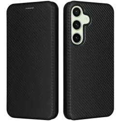 Coque portefeuille Phonesta Carbon Fiber Skin pour Samsung Galaxy S24 FE - Noir