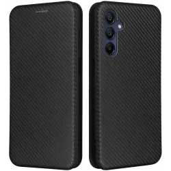 Coque portefeuille Phonesta Carbon Fiber Skin pour Samsung Galaxy A16 - Noir