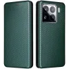 Coque portefeuille Phonesta Carbon Fiber Skin pour Xiaomi 15 - Vert foncé