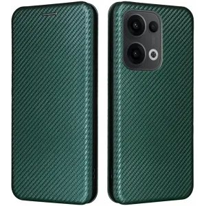 Coque portefeuille Phonesta Carbon Fiber Skin pour Oppo Reno13 - Vert foncé