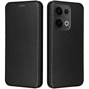 Coque portefeuille Phonesta Carbon Fiber Skin pour Oppo Reno13 - Noir