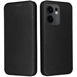 Coque portefeuille Phonesta Carbon Fiber Skin pour Oppo Reno13 F 4G/5G / Reno13 FS 5G - Noir