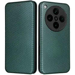 Coque portefeuille Phonesta Carbon Fiber Skin pour Oppo Find X8 Pro - Vert foncé