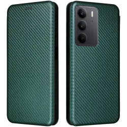 Coque portefeuille Phonesta Carbon Fiber Skin pour Realme 14x / C75 - Vert foncé