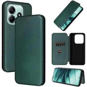 Coque portefeuille Phonesta Carbon Fiber Skin pour Xiaomi Redmi Note 14 4G - Vert foncé