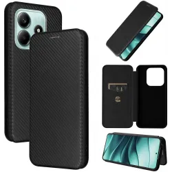 Coque portefeuille Phonesta Carbon Fiber Skin pour Xiaomi Redmi Note 14 4G - Noir