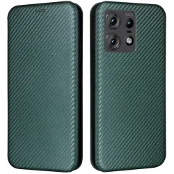 Coque portefeuille Phonesta Carbon Fiber Skin pour Motorola Edge 50 Pro - Vert foncé