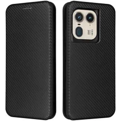 Coque portefeuille Phonesta Carbon Fiber Skin pour Motorola Edge 50 Ultra - Noir