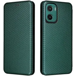 Coque portefeuille Phonesta Carbon Fiber Skin pour Motorola Moto G05 / Moto E15 - Vert foncé