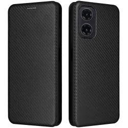 Coque portefeuille Phonesta Carbon Fiber Skin pour Motorola Moto G35 - Noir