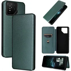 Coque portefeuille Phonesta Carbon Fiber Skin pour Asus ROG Phone 9/9 Pro - Vert foncé