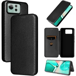 Coque portefeuille Phonesta Carbon Fiber Skin pour Asus Zenfone 12 Ultra - Noir