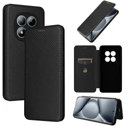 Coque portefeuille Phonesta Carbon Fiber Skin pour Xiaomi Redmi Note 15 Pro Plus / Xiaomi Poco M8 Pro - Noir