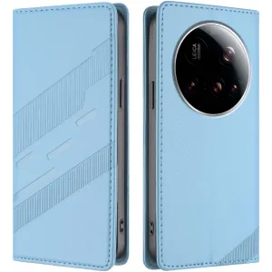 Coque portefeuille Phonesta Embossed Lines pour Xiaomi 15 Ultra - Bleu clair