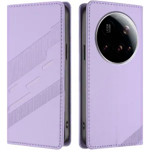 Coque portefeuille Phonesta Embossed Lines pour Xiaomi 15 Ultra - Violet