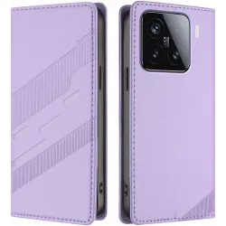 Coque portefeuille Phonesta Embossed Lines pour Xiaomi 15 - Violet