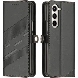 Coque portefeuille Phonesta Embossed Lines pour Samsung Galaxy Z Fold 6 - Noir