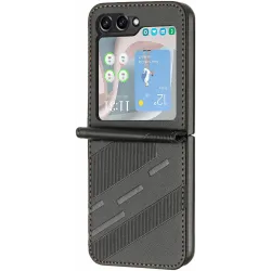 Coque arrière Phonesta Embossed Lines pour Samsung Galaxy Z Flip 7 FE / Z Flip 6 - Noir