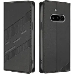 Coque portefeuille Phonesta Embossed Lines pour Nothing Phone (3a) - Noir