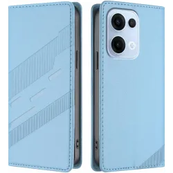 Coque portefeuille Phonesta Embossed Lines pour Oppo Reno13 - Bleu clair